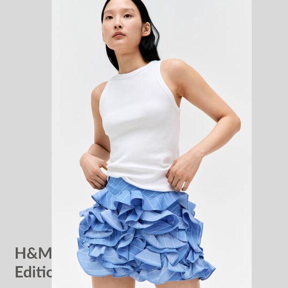 2pc SET: H&M Edition Ruffle-sleeve BLOUSE top + SKIRT Size S, 6 - Picture 3 of 9